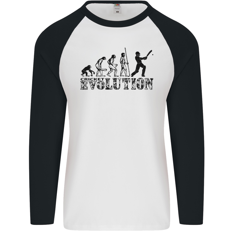 Evolution of a Cricketer Cricket Funny Mens L/S Baseball T-Shirt White/Black