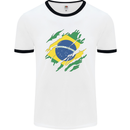 Torn Brazil Flag Brazilian Day Football Mens Ringer T-Shirt White/Black