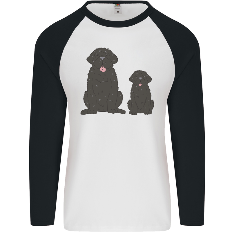 Newfoundland Dog With Puppy Mens L/S Baseball T-Shirt White/Black
