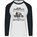 Old Man With a Motorcycle Biker Motorcycle Mens L/S Baseball T-Shirt White/Black