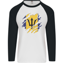 Torn Barbados Flag Barbadians Day Football Mens L/S Baseball T-Shirt White/Black