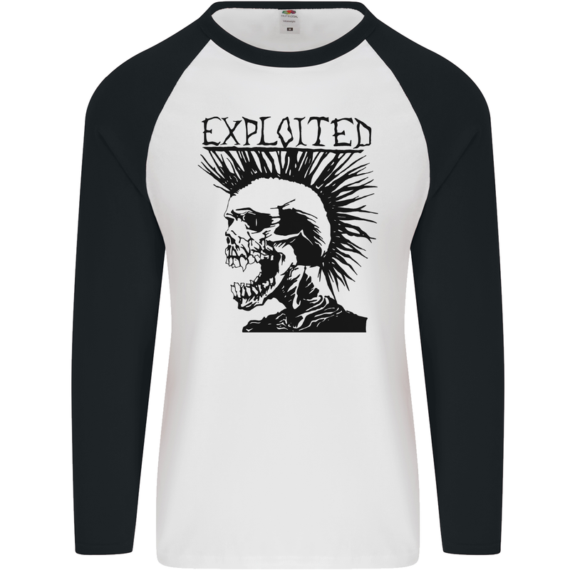 Exploited Punk Rock Skull Skinhead Mohican Mens L/S Baseball T-Shirt White/Black