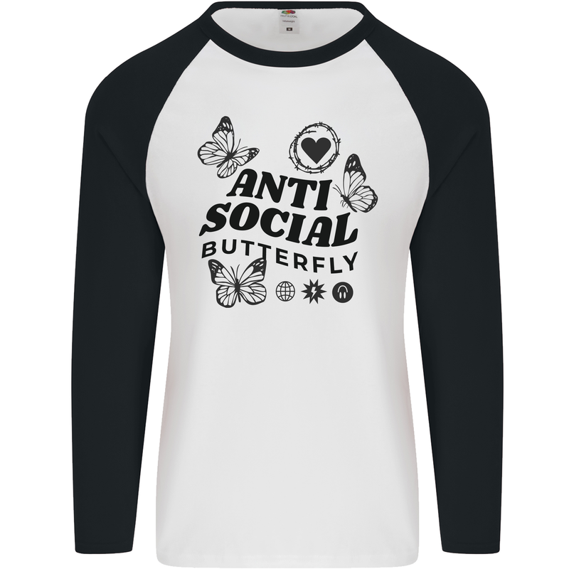 Antisocial Butterfly Mens L/S Baseball T-Shirt White/Black