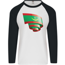 Curled Mauritania Flag Mauritanian Day Football Mens L/S Baseball T-Shirt White/Black