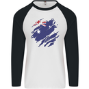 Torn Australia Flag Australian Day Football Mens L/S Baseball T-Shirt White/Black