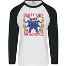 Beer Party Octopus Christmas Scuba Diving Mens L/S Baseball T-Shirt White/Black