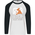 Corgi Sleeping Dog Mens L/S Baseball T-Shirt White/Black