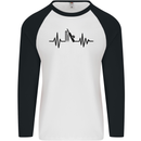 Cricket Pulse Cricketer Cricketing ECG Mens L/S Baseball T-Shirt White/Black
