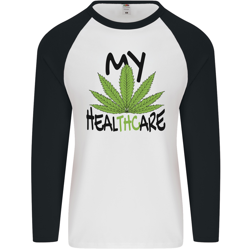 Weed My HealTHCare Cannabis Funny THC Mens L/S Baseball T-Shirt White/Black