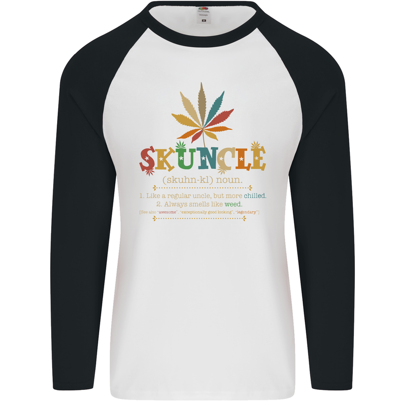 Skuncle Uncle That Smokes Weed Funny Drugs Mens L/S Baseball T-Shirt White/Black