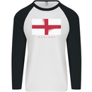 England Flag St Georges Day Rugby Football Mens L/S Baseball T-Shirt White/Black
