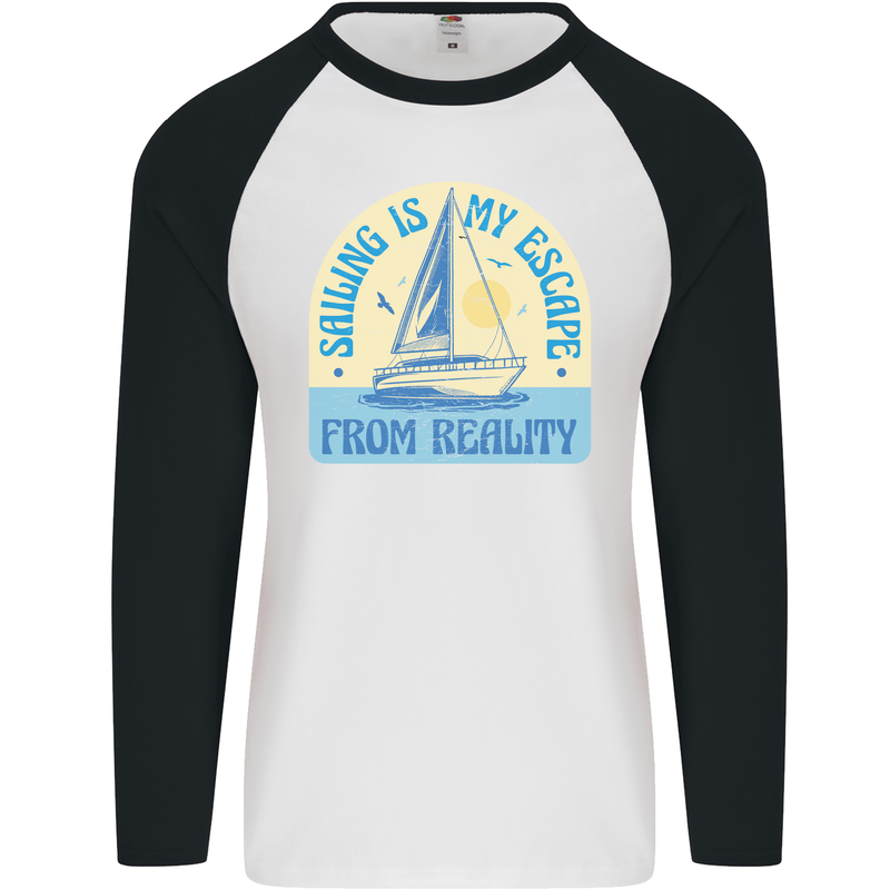 Sailing My Escape From Reality Sailor Mens L/S Baseball T-Shirt White/Black