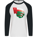 Curled Oman Flag Omani Day Football Mens L/S Baseball T-Shirt White/Black