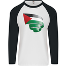 Curled Palestine Flag Palestinian Day Football Mens L/S Baseball T-Shirt White/Black