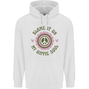 Blame It on My Hippy Soul 60s 70s Flower Power Mens 80% Cotton Hoodie White