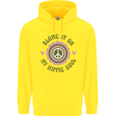 Blame It on My Hippy Soul 60s 70s Flower Power Mens 80% Cotton Hoodie Yellow