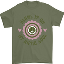 Blame It on My Hippy Soul 60s 70s Flower Power Mens T-Shirt 100% Cotton Military Green