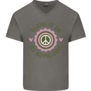 Blame It on My Hippy Soul 60s 70s Flower Power Mens V-Neck Cotton T-Shirt Charcoal