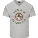 Blame It on My Hippy Soul 60s 70s Flower Power Mens V-Neck Cotton T-Shirt Sports Grey