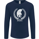 Bodybuilding Gym Training Sparta Helmet Mens Long Sleeve T-Shirt Navy Blue
