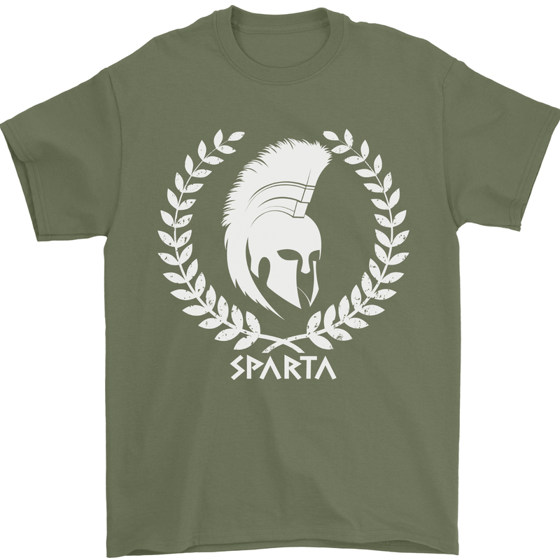 Bodybuilding Gym Training Sparta Helmet Mens T-Shirt 100% Cotton Military Green