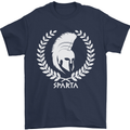 Bodybuilding Gym Training Sparta Helmet Mens T-Shirt 100% Cotton Navy Blue