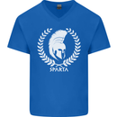 Bodybuilding Gym Training Sparta Helmet Mens V-Neck Cotton T-Shirt Royal Blue