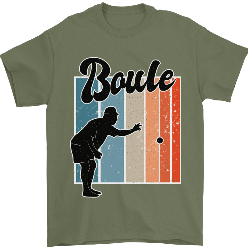 Boule Bowls Petanque Balls Mens T-Shirt 100% Cotton Military Green