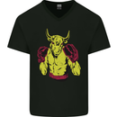 Boxing Bull Muay MMA Thai Boxer Mens V-Neck Cotton T-Shirt Black