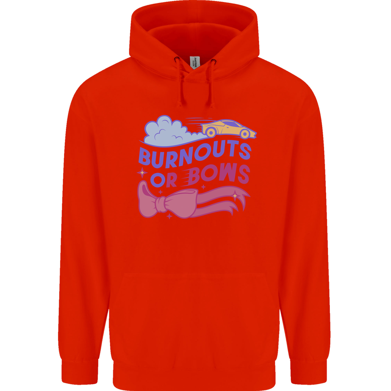 Burnouts or Bows Gender Reveal New Baby Pregnant Childrens Kids Hoodie Bright Red