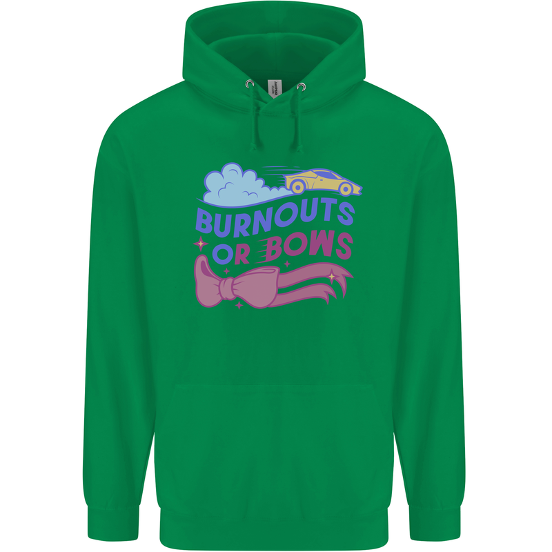 Burnouts or Bows Gender Reveal New Baby Pregnant Childrens Kids Hoodie Irish Green