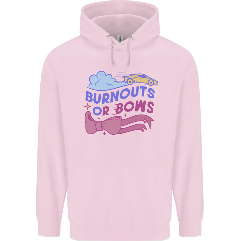 Burnouts or Bows Gender Reveal New Baby Pregnant Childrens Kids Hoodie Light Pink