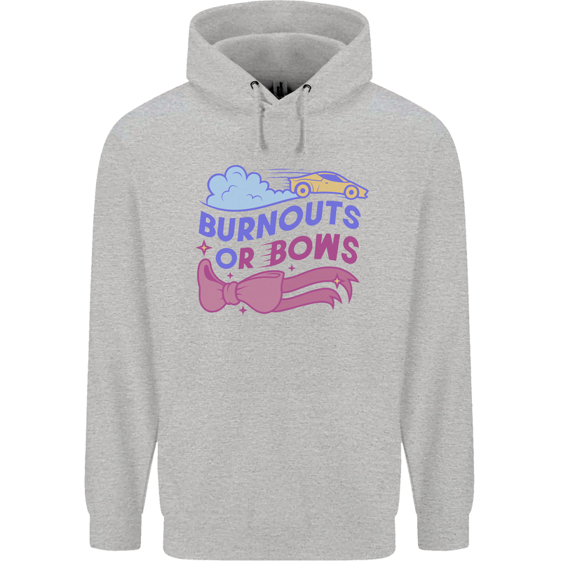 Burnouts or Bows Gender Reveal New Baby Pregnant Childrens Kids Hoodie Sports Grey