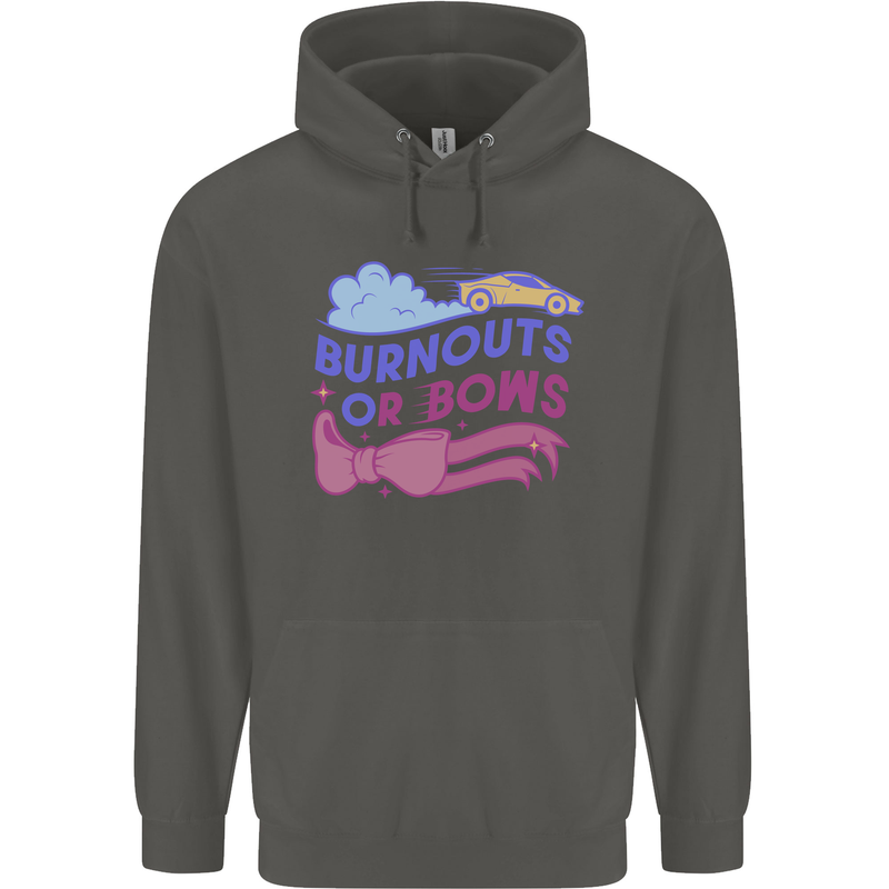 Burnouts or Bows Gender Reveal New Baby Pregnant Childrens Kids Hoodie Storm Grey