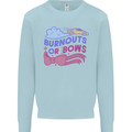 Burnouts or Bows Gender Reveal New Baby Pregnant Kids Sweatshirt Jumper Light Blue