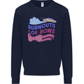 Burnouts or Bows Gender Reveal New Baby Pregnant Kids Sweatshirt Jumper Navy Blue