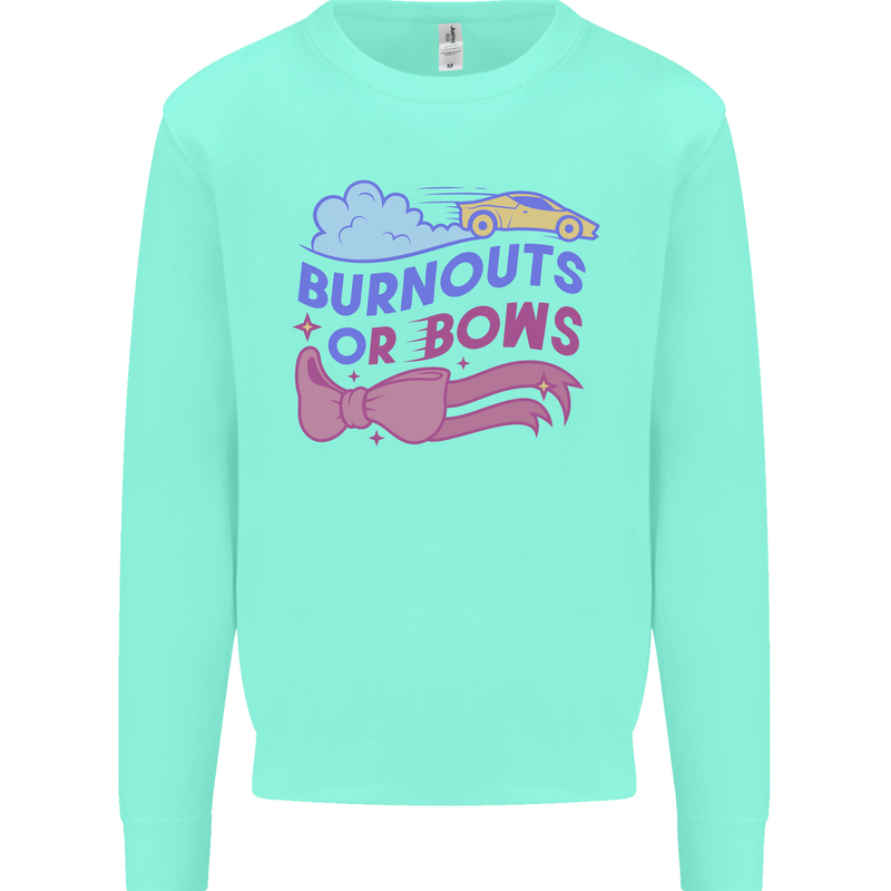 Burnouts or Bows Gender Reveal New Baby Pregnant Kids Sweatshirt Jumper Peppermint