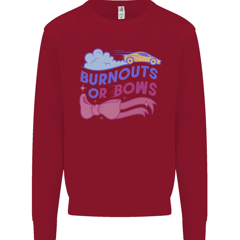 Burnouts or Bows Gender Reveal New Baby Pregnant Kids Sweatshirt Jumper Red