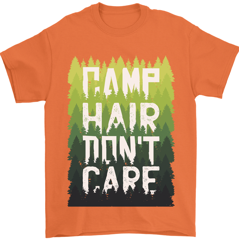 Camp Hair Dont Care Funny Camping Caravan Mens T-Shirt 100% Cotton Orange