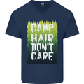 Camp Hair Dont Care Funny Camping Caravan Mens V-Neck Cotton T-Shirt Navy Blue