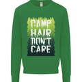 Camp Hair Dont Care Funny Caravan Camping Kids Sweatshirt Jumper Irish Green