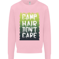 Camp Hair Dont Care Funny Caravan Camping Kids Sweatshirt Jumper Light Pink