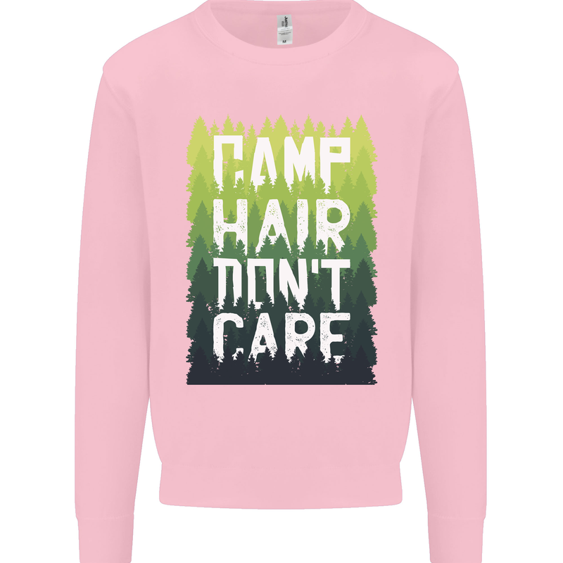 Camp Hair Dont Care Funny Caravan Camping Kids Sweatshirt Jumper Light Pink
