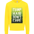 Camp Hair Dont Care Funny Caravan Camping Kids Sweatshirt Jumper Yellow