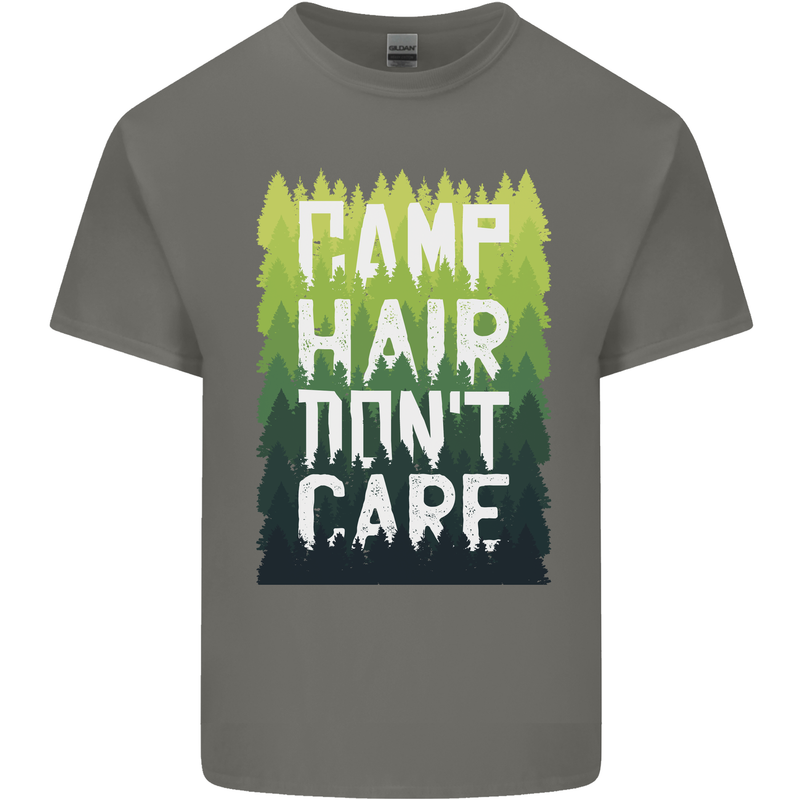 Camp Hair Dont Care Funny Caravan Camping Kids T-Shirt Childrens Charcoal