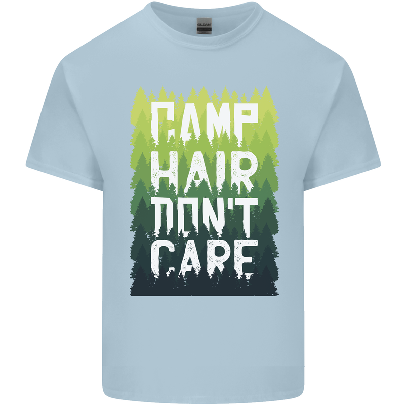 Camp Hair Dont Care Funny Caravan Camping Kids T-Shirt Childrens Light Blue