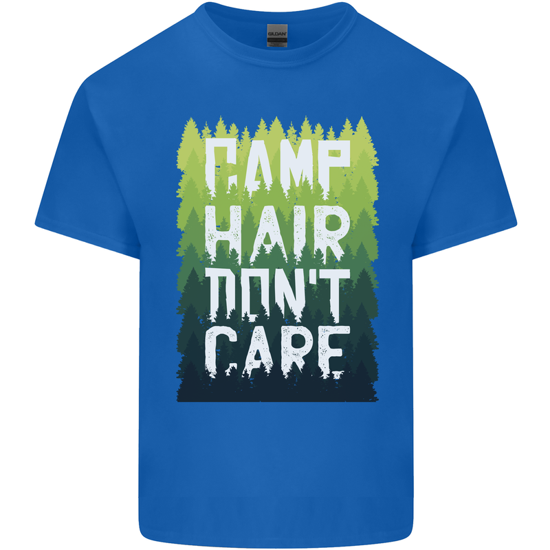 Camp Hair Dont Care Funny Caravan Camping Kids T-Shirt Childrens Royal Blue