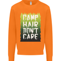 Camp Hair Dont Care Funny Caravan Camping Mens Sweatshirt Jumper Orange