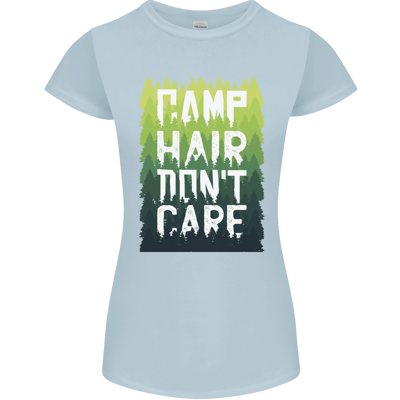 Camp Hair Dont Care Funny Caravan Camping Womens Petite Cut T-Shirt Light Blue