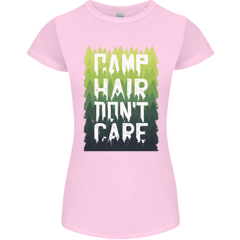 Camp Hair Dont Care Funny Caravan Camping Womens Petite Cut T-Shirt Light Pink
